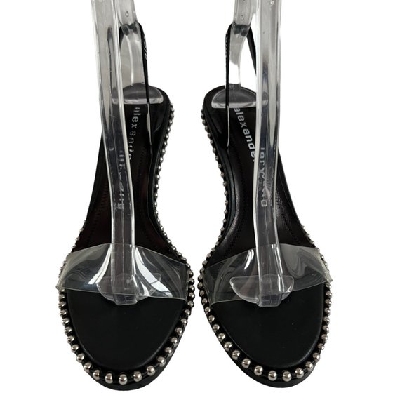 Alexander Wang high heels Nova black leather PVC clear strap 38 8 studded - Picture 2 of 10